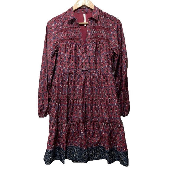 Anthropologie Diyana Boho Floral Tiered Tunic Dress Women’s Small Peasant Style - Picture 1 of 5